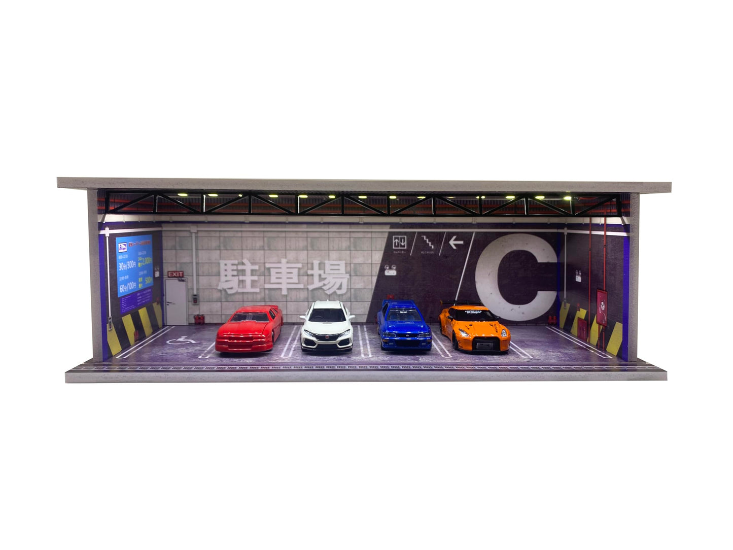 Malamfans 1/64 for Hot Wheels Japanese Style Parking Scene Display Box - 1/64 Scale Die-Cast Model Car Display Box with LED Ligh