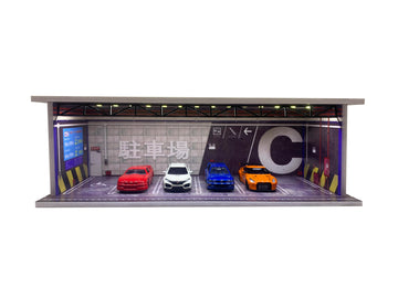 Malamfans 1/64 for Hot Wheels Japanese Style Parking Scene Display Box - 1/64 Scale Die-Cast Model Car Display Box with LED Ligh