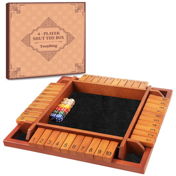 Tooybing Upgraded 1-4 Players Shut The Box Dice Game, Wooden Board Table Family Game For Kids And Adults With 12 Dice, Classic T