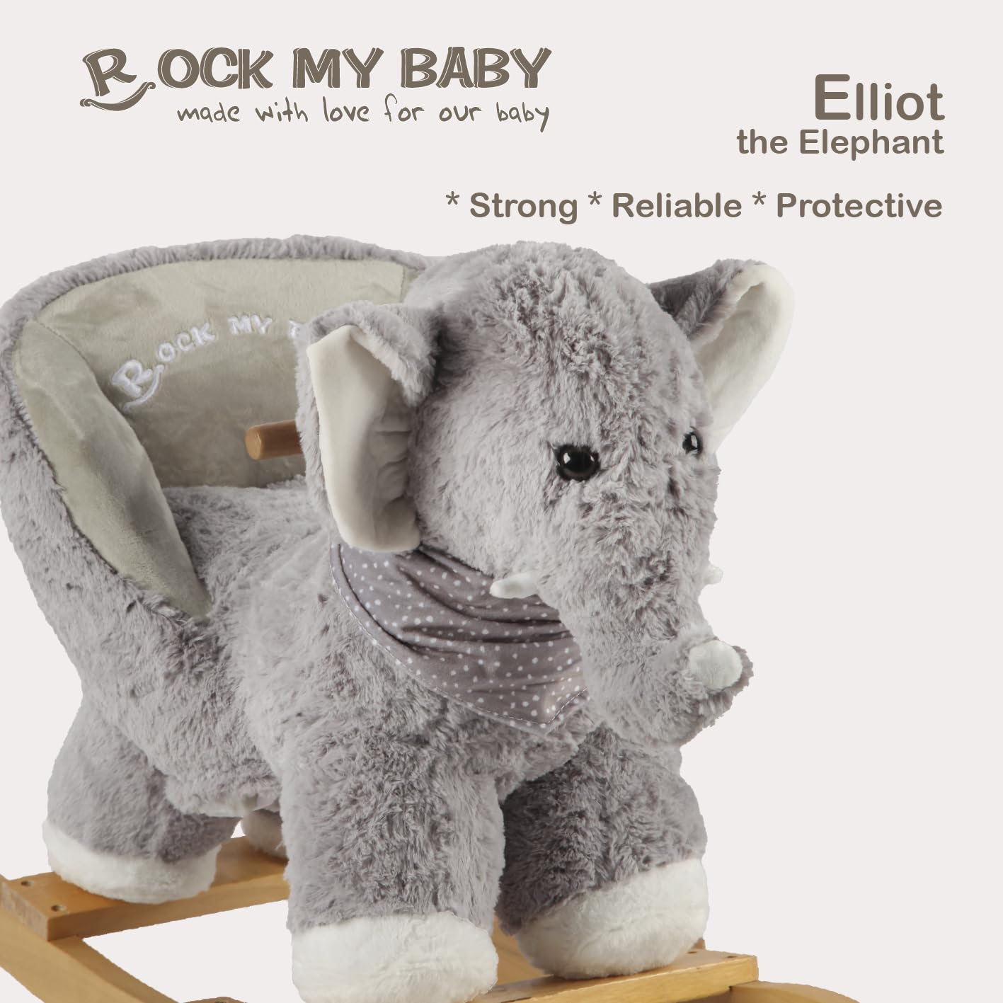 ROCK MY BABY Rocking Horse Elephant, Plush Ride-on Toy, Large Gray, Model JR291, CPC Certified
