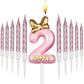 Pink Birthday Candle Girl,Number Birthday Cake Topper with 10 Pieces Rose Gold Birthday Candles Long Thin Cupcake Candles in Hol