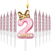 Pink Birthday Candle Girl,Number Birthday Cake Topper with 10 Pieces Rose Gold Birthday Candles Long Thin Cupcake Candles in Hol