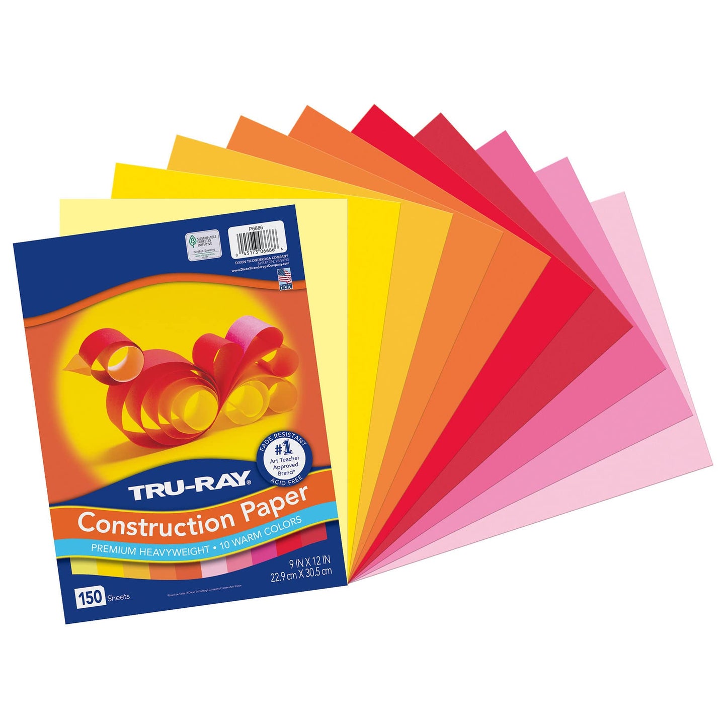 Tru-Ray Construction Paper, Warm Assorted, 9 x 12, 150 Sheets Per Pack, 3 Packs