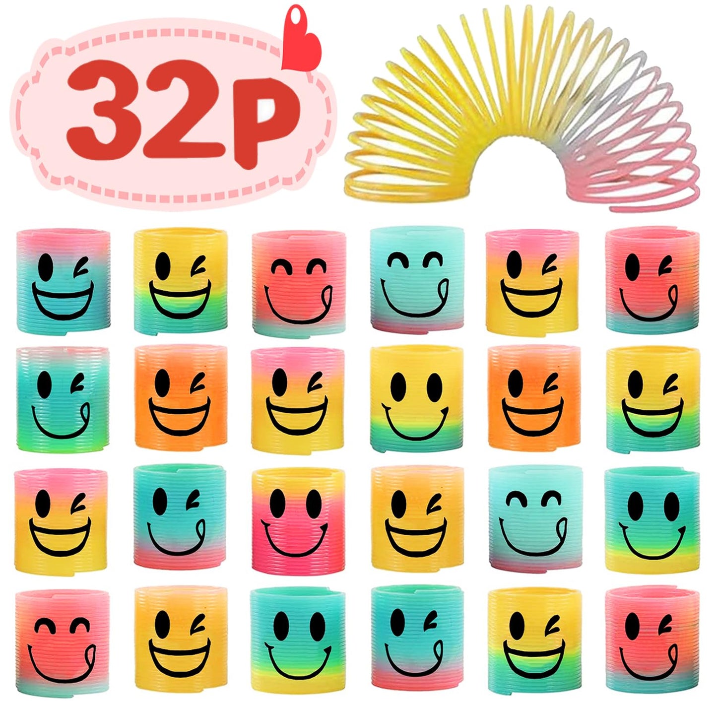 Azen 32 Pcs Mini Spring Party Favors For Kids 3-5 4-8, Goodie Bags Stuffers For Birthday Party, Classroom Prizes Kids Prizes, Small Bulk Toys Gifts (4 Smile)