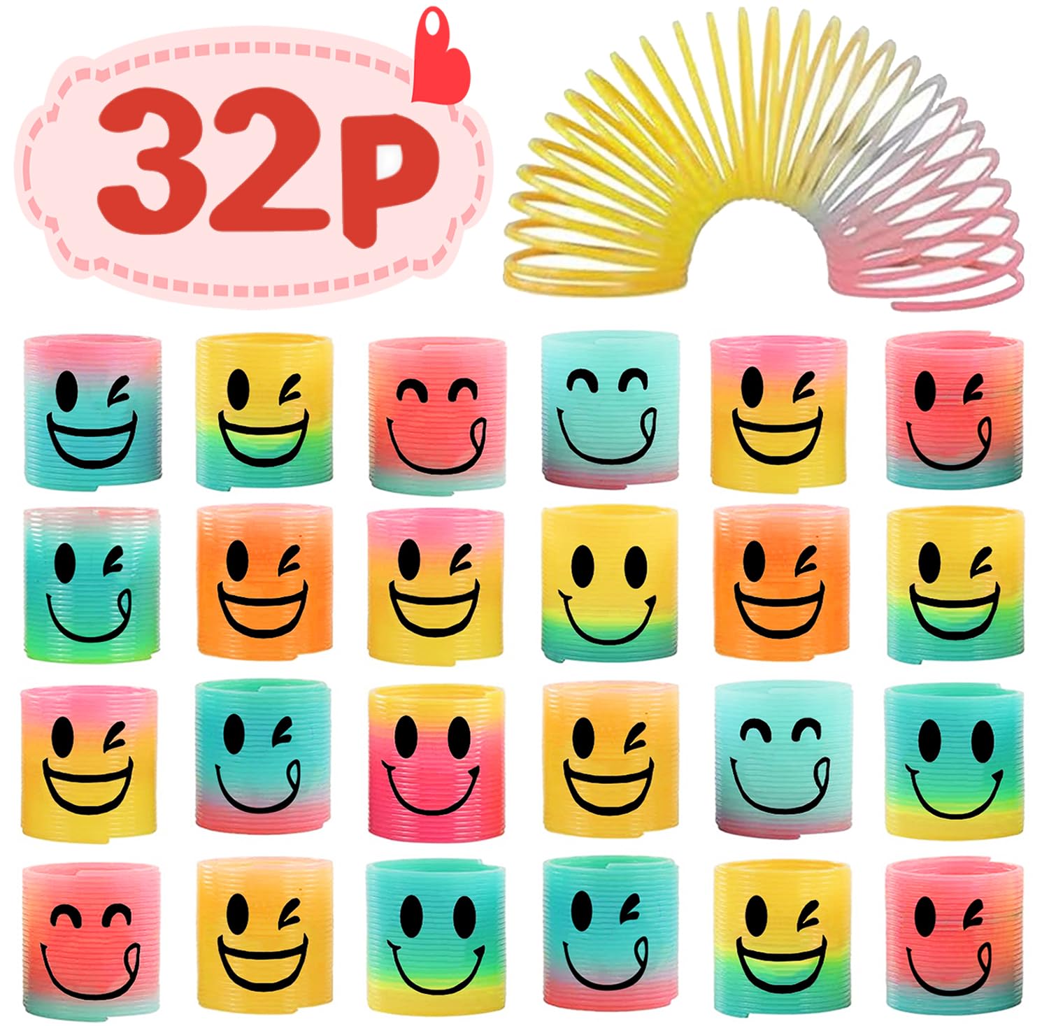 Azen 32 Pcs Mini Spring Party Favors For Kids 3-5 4-8, Goodie Bags Stuffers For Birthday Party, Classroom Prizes Kids Prizes, Small Bulk Toys Gifts (4 Smile)