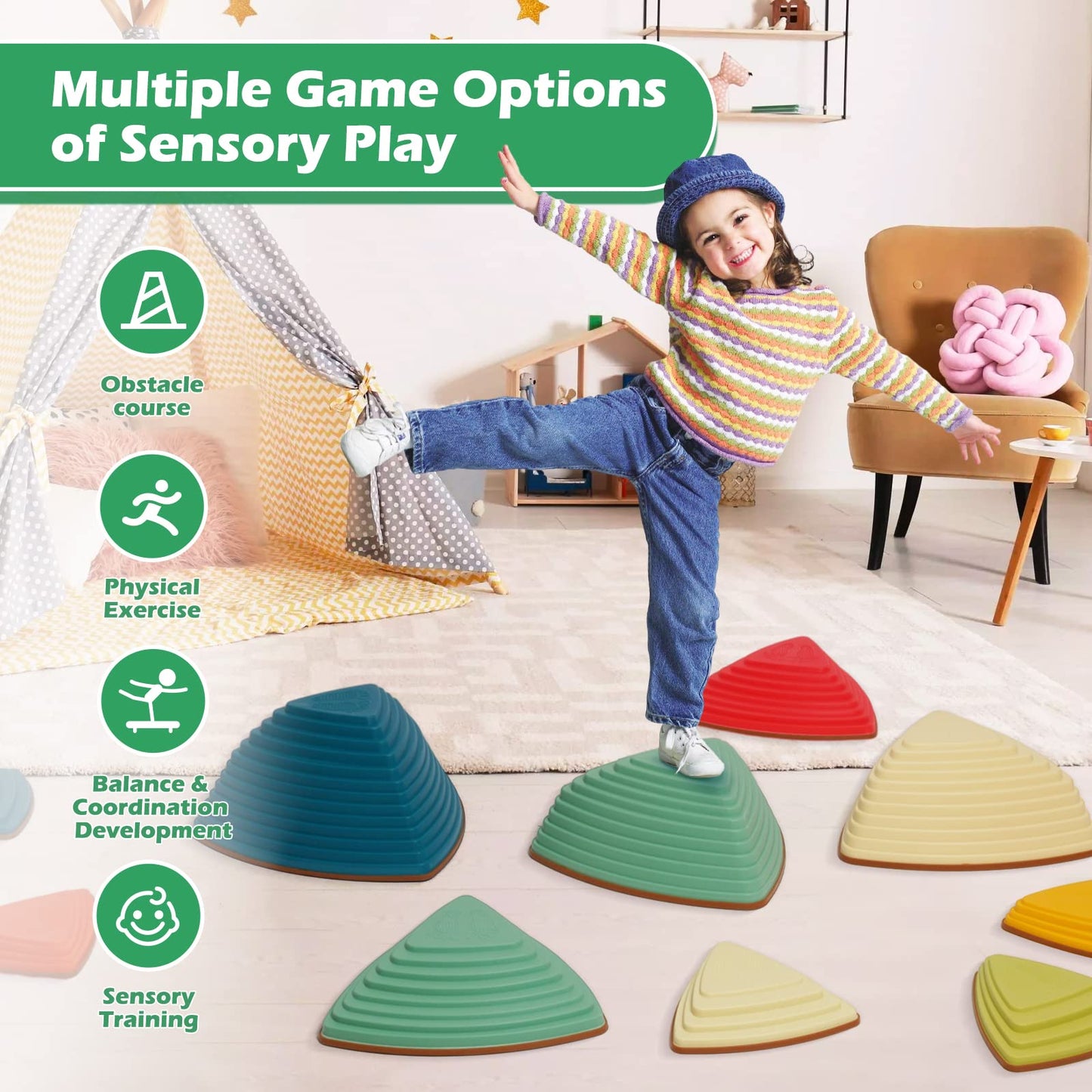 Arkyomi 12Pcs Stepping Stones For Kids Anti-Skidding Stepping Stones Set Balance Blocks Indoor & Outdoor Fitness Equipment Promo