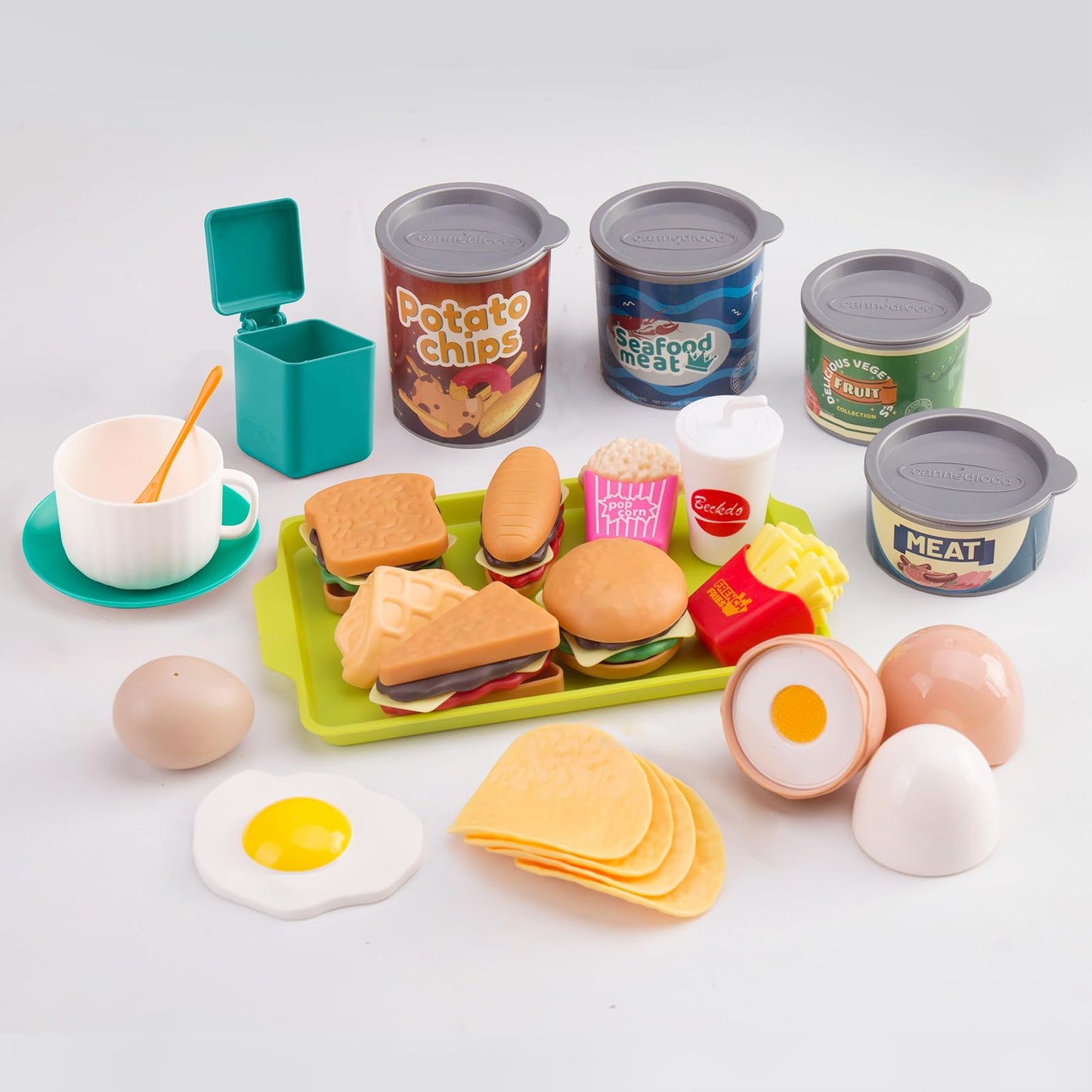 Bruvoalon Mini Play Kitchen Accessories Set - 200 Pcs, Green, ABS Cookware & Tableware for Kids, Learning Gift for Toddlers