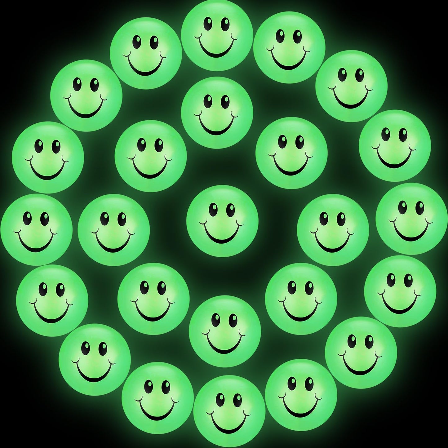 Kasyat 24 Pcs Glow in The Dark Smile Face Bouncing Balls, Mini High Bounce Bouncy Balls for Teens, Glowing Halloween Birthday Pa