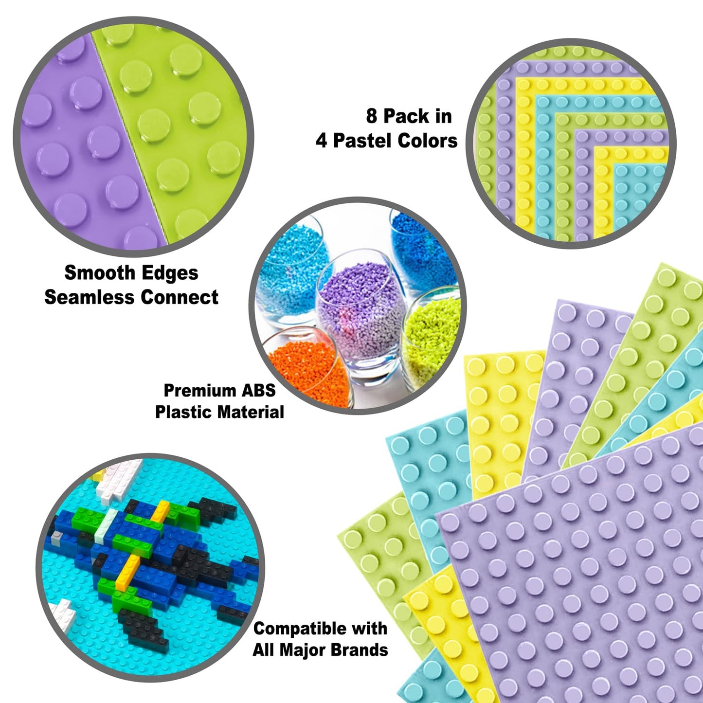Bestoyz Building Bricks Baseplates Multipack, 32X32 Stud, 8 Pack Of Base Plates In Pastel Color, Base For Building Blocks Creations, 10X10 In. (25.5X25.5 Cm)
