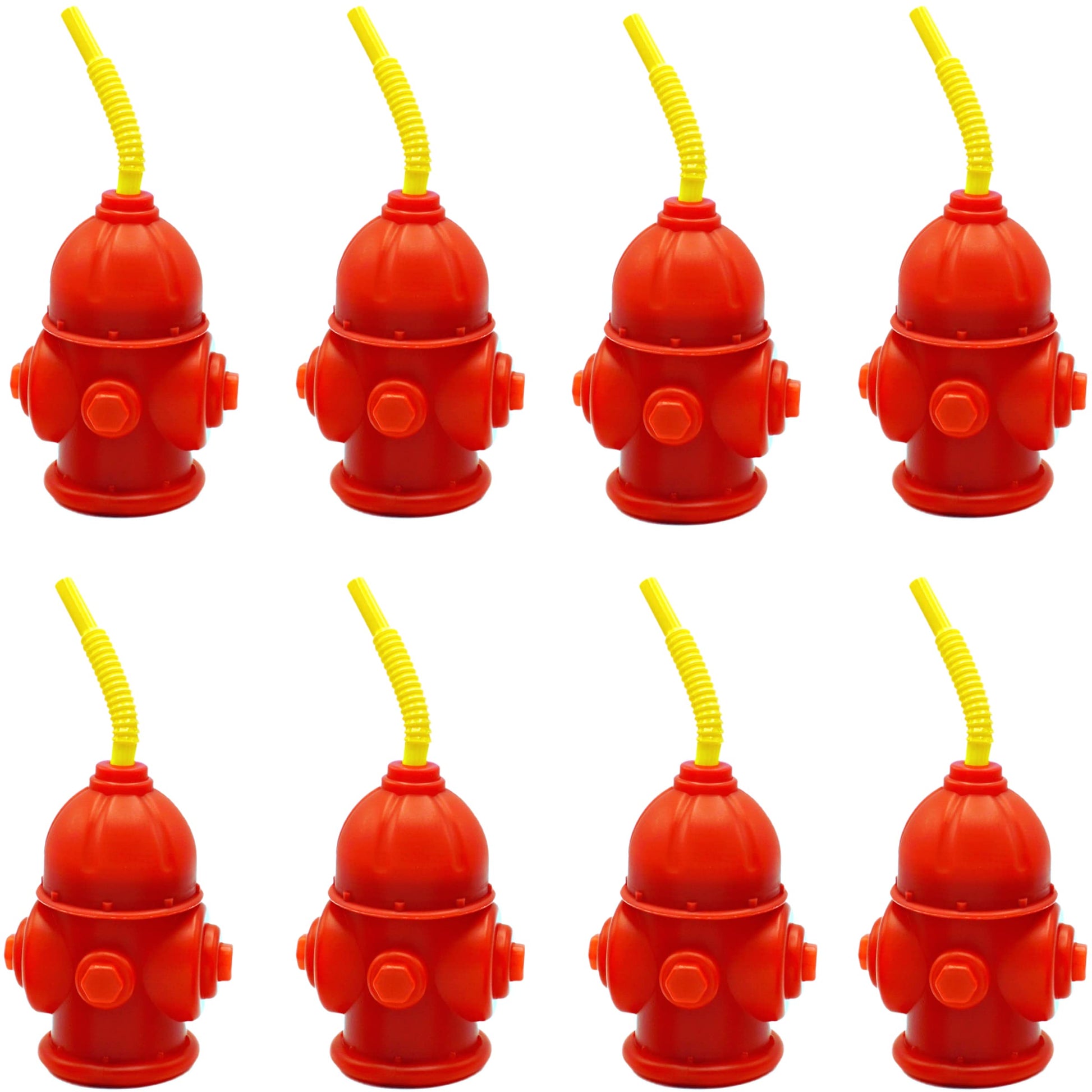 Fire Hydrant Straw Cups With Lids (10 Pack) 12oz - for Paw Dog Party Supplies, Firefighter Birthday Party Favors, Fireman Party 