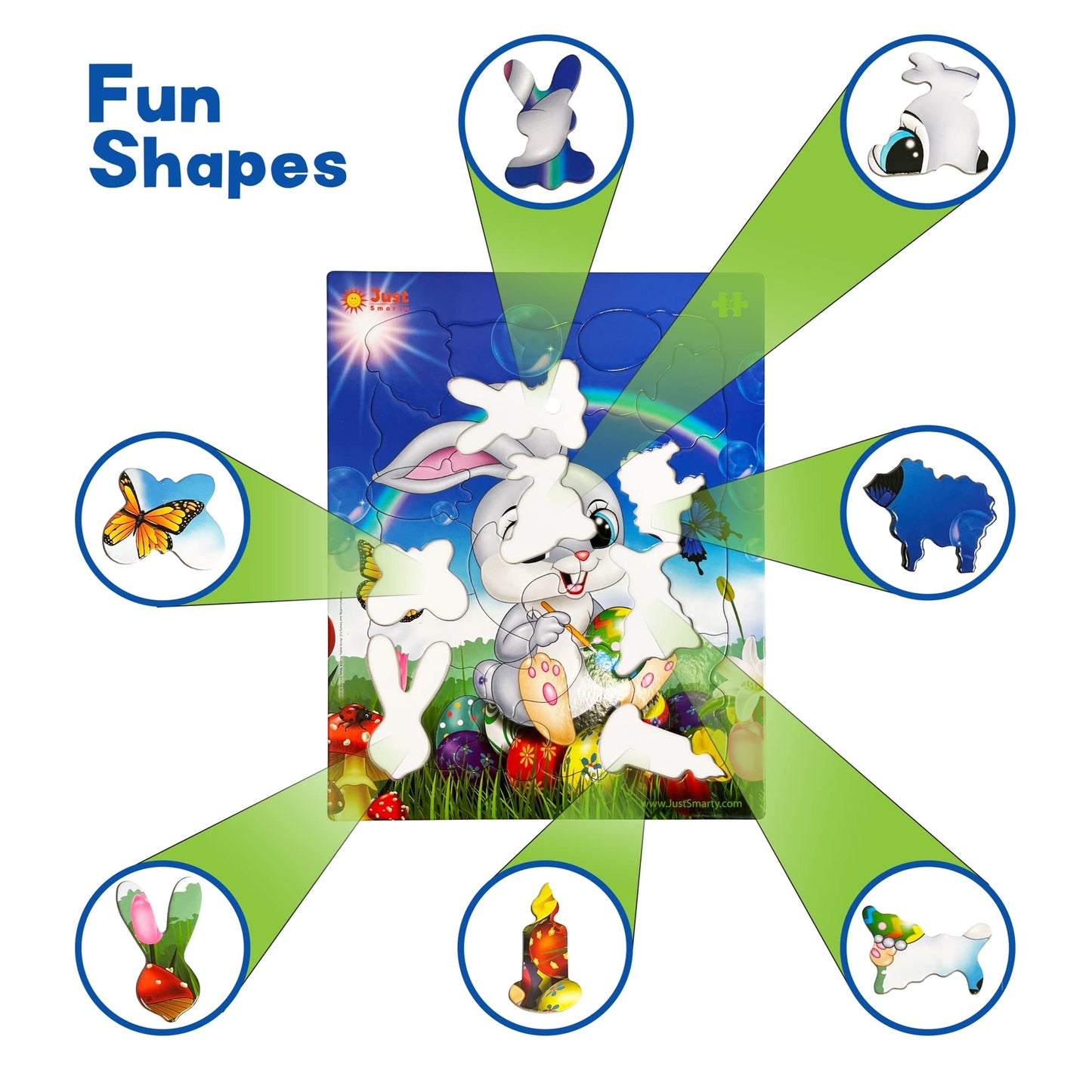 Just Smarty Jigsaw Puzzle Easter Bunny 26 Pieces For Kids Ages 3, 4, 5, 6 Year Old With Fun Shapes And Tray. Easter Gifts & Pres