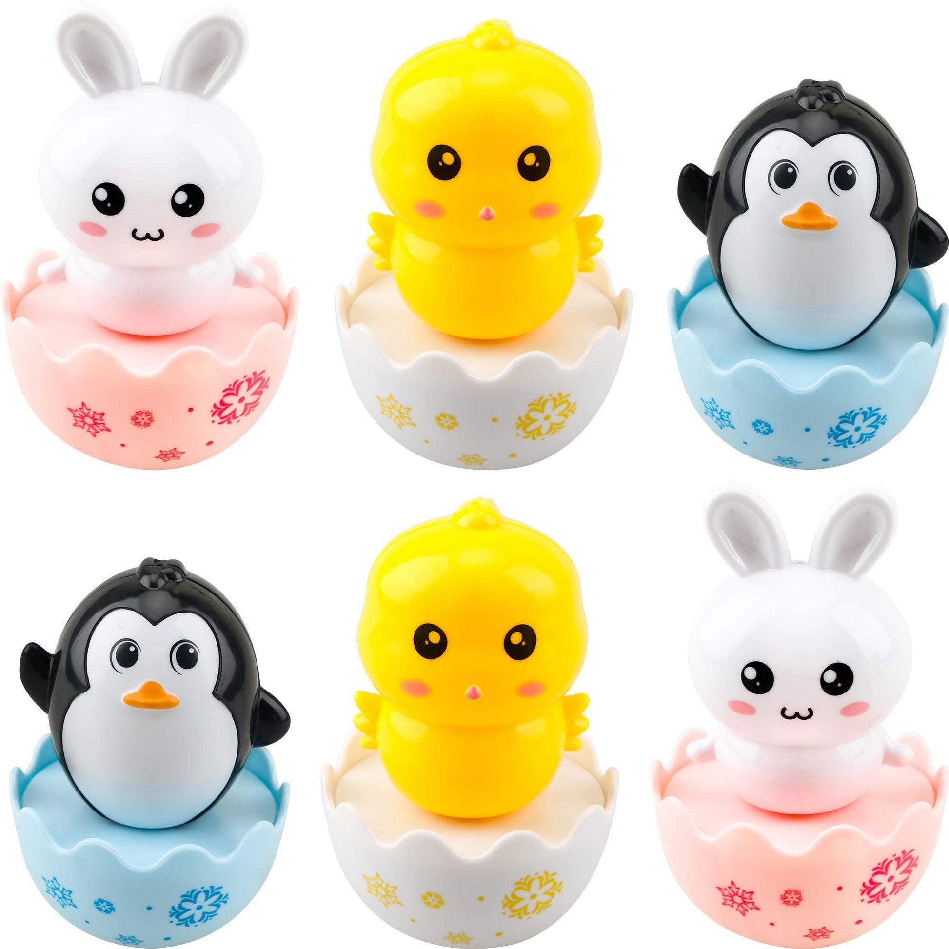 Cagemoga 6 Pcs Easter Musical Tumbler Wobbler Roly Poly Baby Toys Penguin Bunny Chick Tummy Time Wobbler Enlightenment Toy Tumbl
