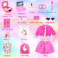 23Pcs 18 Inch Girl Doll Accessories Case Luggage Travel Play Set With Doll Clothes Cute Bag Computer Glasses Pretend Makeup Toy Stickers Doll Stuff Fit 18 Inch Doll Christmas Birthday Gift