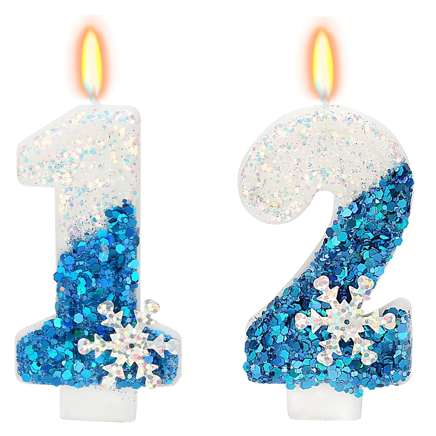 Snow Themed Birthday Candles, 12th Birthday Candle for Party Supplies, Winter Birthday Party Supplies, 2.76 inch Number 12 Candl