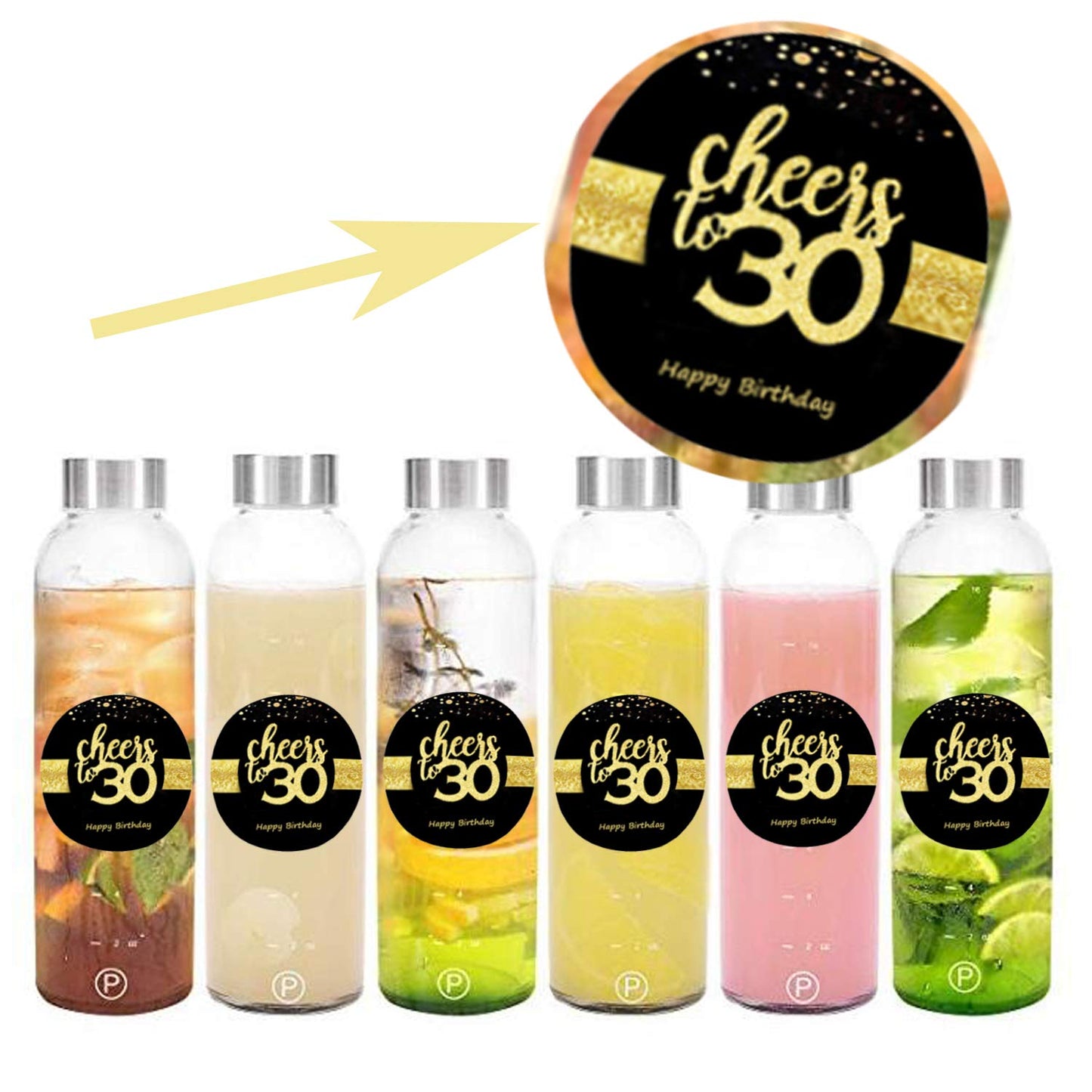 Sumerk 48 Pcs Cheers To 30 Stickers Large Bottle Stickers 30Th Birthday Stickers Card Seals 2 Inches Round Happy Birthday Party