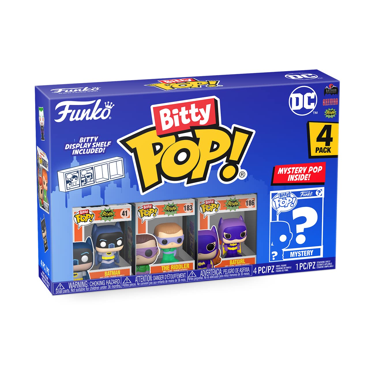 Funko Bitty Pop! Dc - Batgirl, 4-Pack - Batman, Batgirl, The Riddler And A Surprise Mystery Mini Figure - 0.9 Inch (2.2 Cm) - Dc Comics Collectable - Stackable Display Shelf Included - Gift Idea