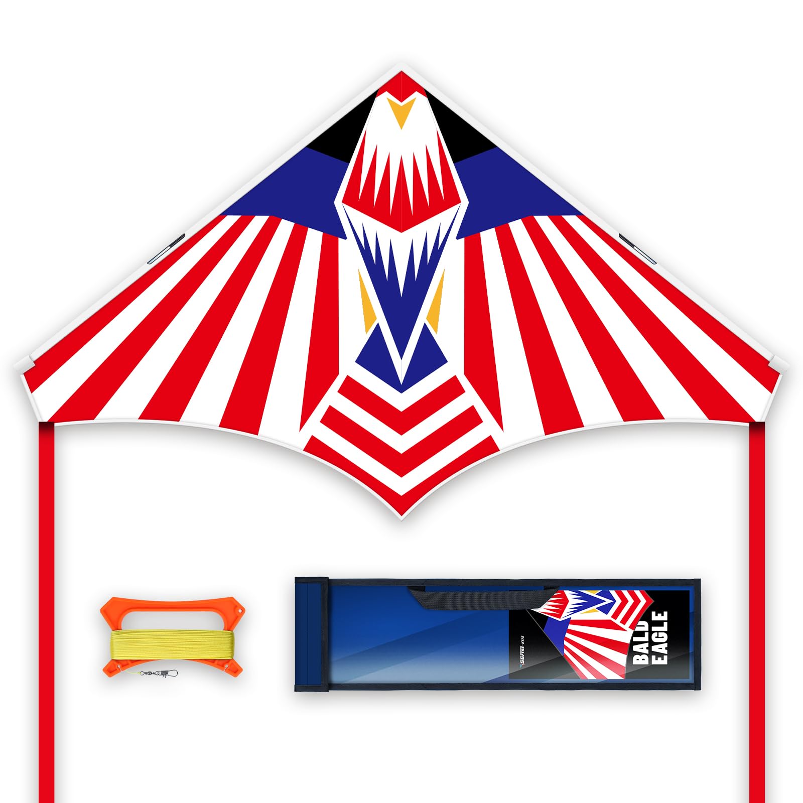 SGftre Flag Kite for mature-themed and Kids  Large Size Beach Kite for Family Outdoor Activities Easy to Fly Classic Design Updated Solid and Side Poles (Bald Eagle)