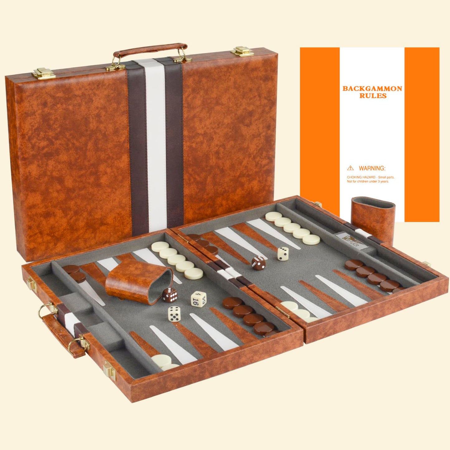 Sun Flair Backgammon Set - 11 Inch Backgammon Sets For Adults, Folding Classic Board Game With Premium Leather Case, Best Strategy And Tip Guide Enclosed (Brown, Small)