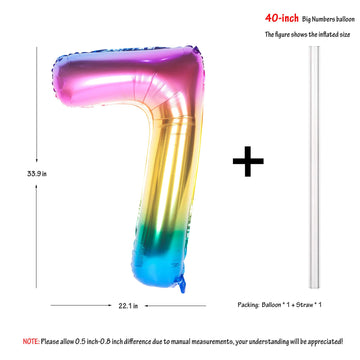 40 Inch Rainbow Digit Helium Foil Birthday Party Balloons (Dark Rainbow 7)
