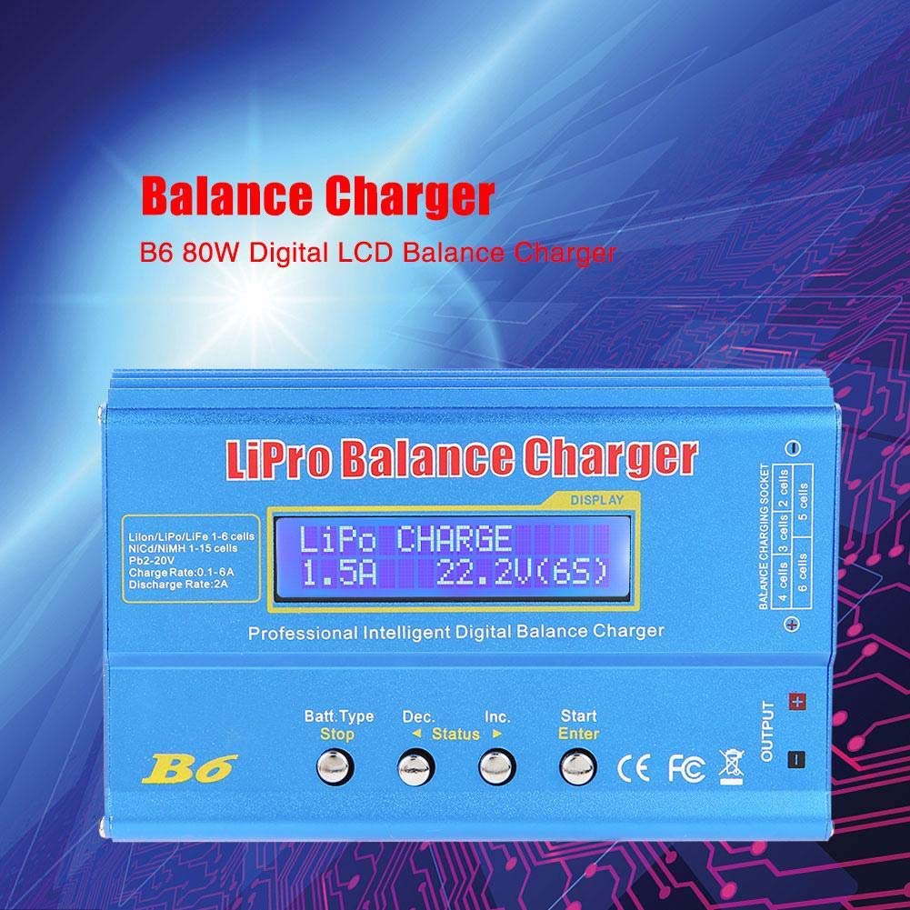 Fafeicy RC Charger, Lipo Balance Charger B6 80W Digital LCD Balance Charger Discharger, RC Balance Charger Fit for LLiPo NiMH RC