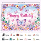 LDWLYW Purple Butterfly Happy Birthday Backdrop Banner Large Butterfly Birthday Party Decorations Supplies for Girl Women Kids S
