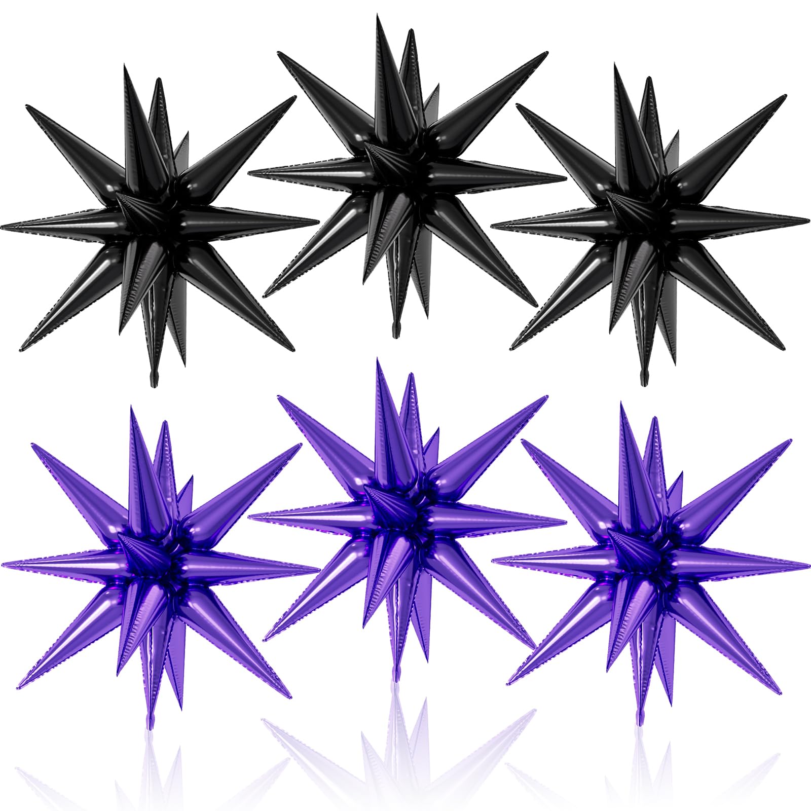 6PCS Star Balloons, 22Inch Large Black Purple Star Balloon Explosion Foil Balloons Cone Spike Balloon for Birthday Graduation We