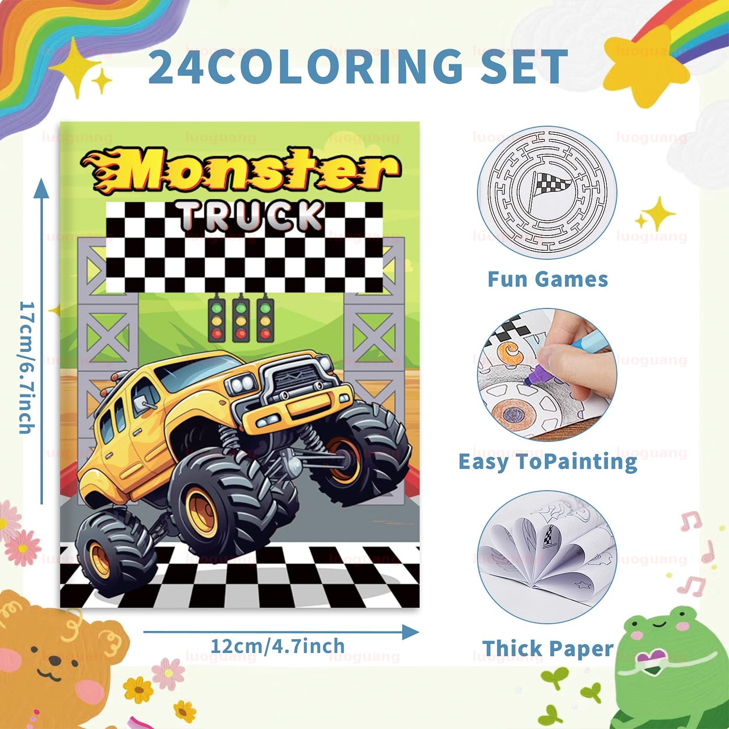 Benlouis 24 Monster Truck Mini Coloring Book Truck Birthday Themed Party Favor Activity Book Bulk For Kids Race Car Party Goodie