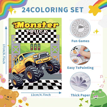 Benlouis 24 Monster Truck Mini Coloring Book Truck Birthday Themed Party Favor Activity Book Bulk For Kids Race Car Party Goodie