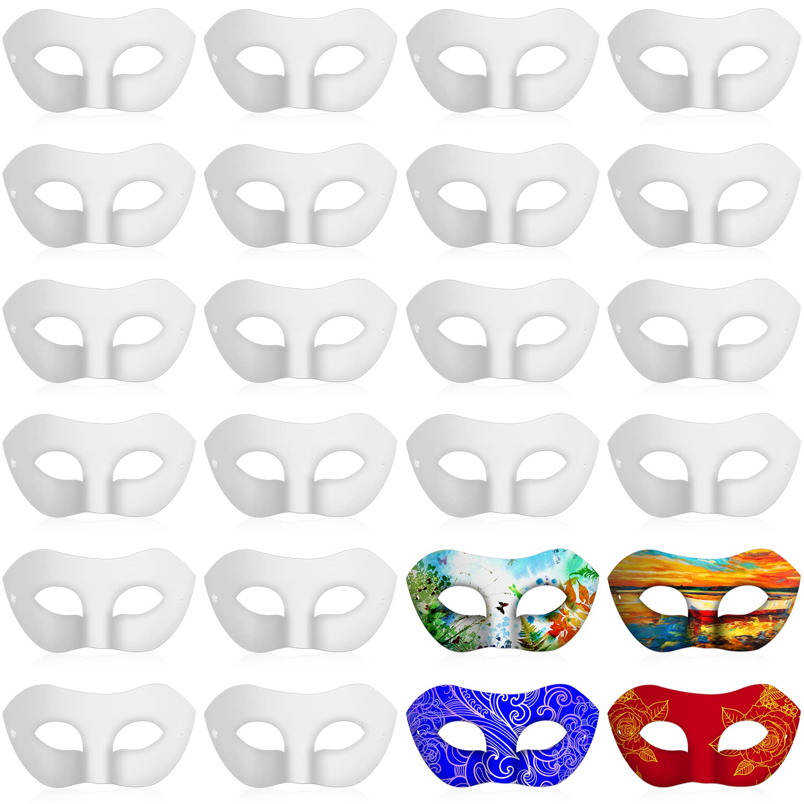 Leyndo 24 Pack Paper Mache Art Masks Half Face White Craft Masks DIY Blank Masks Mardi Gras Cosplay Party Masquerade Mask (Moder