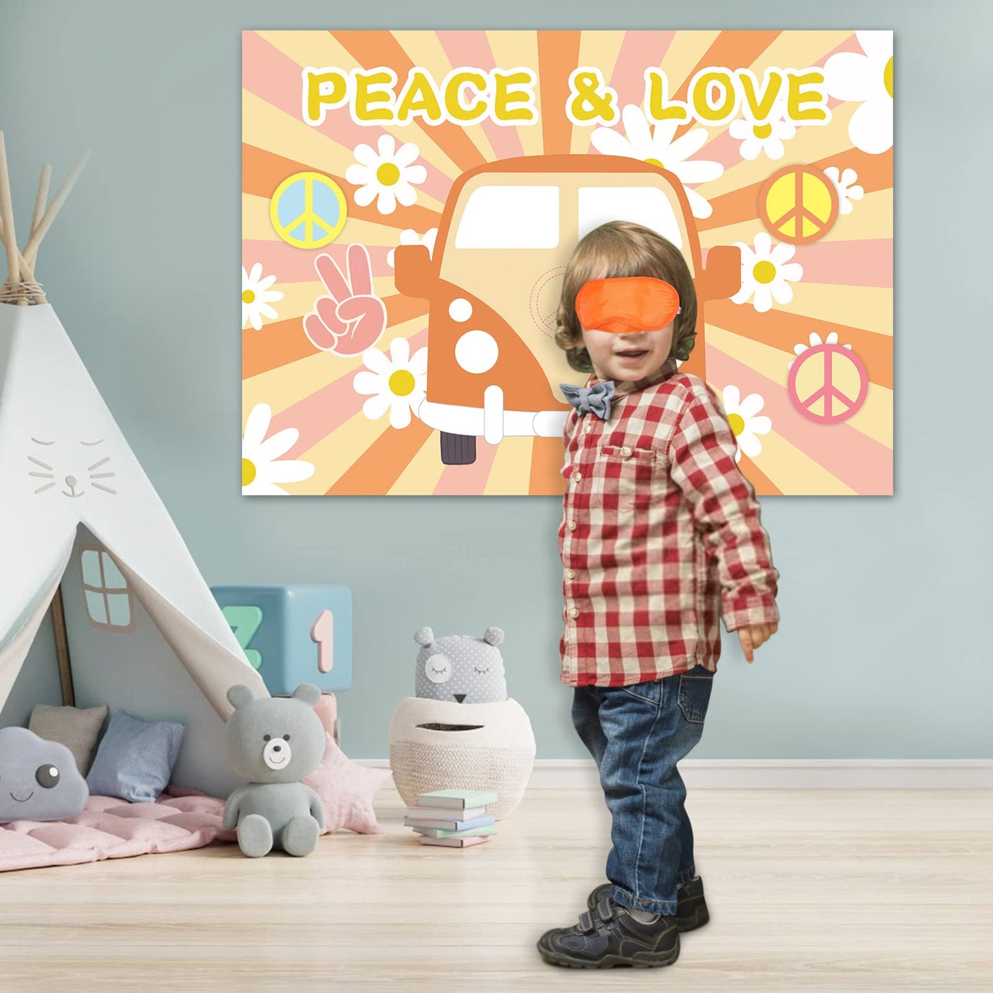 Joarhonal Pin The Peace Sign On The Hippie Van - Groovy Hippie Party Games For Kids 20'' X 28'' Groovy Game Poster With 24 Reusa