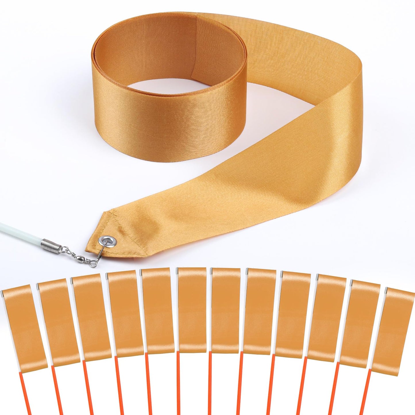 Hiunicorn 12Pcs Gold Dance Ribbons For Kids Graduation Party Decorations, Golden Ribbon Dancer Wands For Gymnastics Birthday Party Favors Praise Church, Dance Streamers Ribbon Twirling Wands