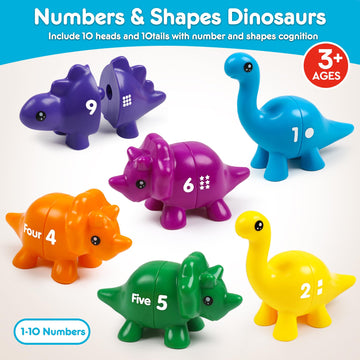 Naodongli Matching Number Dinosaur Fine Motor Toys, Double-Sided Pattern Match Game Montessori Preschool Learning Number Color Sorting Sensory Toys For 12 18 Month Age 1 2 3 Year Old Boys Girls