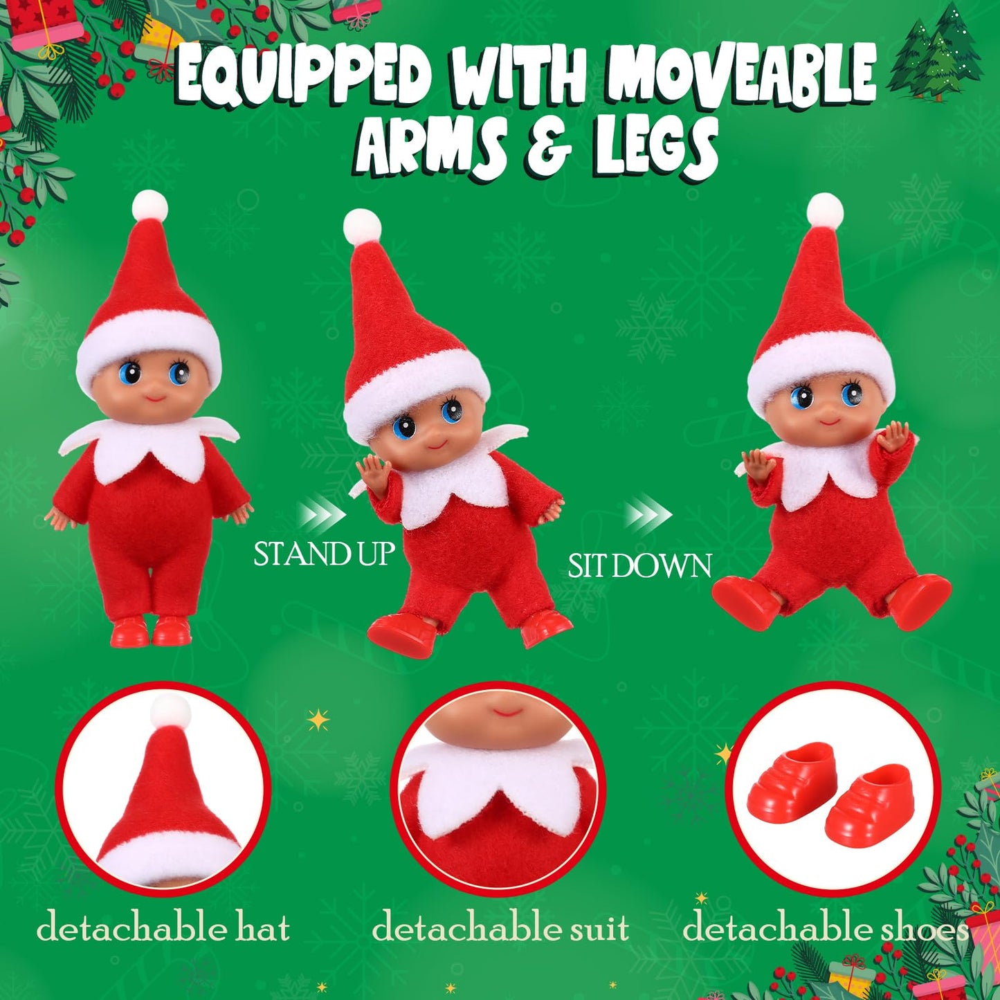 Gemscream 4 Pcs Christmas Tiny Elf Miniature in Dark Skin with Dress  Christmas Decoration Party Accessories Holiday Tiny Gift Xmas Stocking Stuffers for mature-themed(Cute Brown Skin)