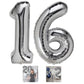 16 Number Balloon Silver 40 Inch Big Foil Mylar 16Th Balloons For 16 Year Old Boy Girl Birthday Party Decorations Wedding Annive