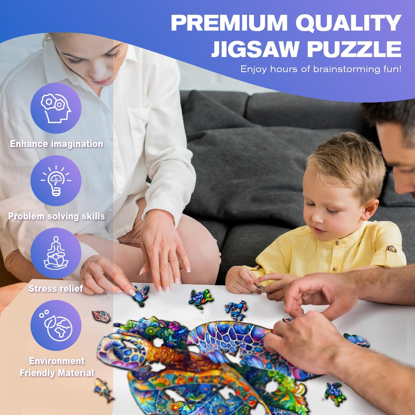 Wooden Turtle Puzzles - Unique Shaped Wooden Jigsaw Puzzles For Adults And Kids - Fantasy Turtle Wooden Puzzles - Christmas Birt