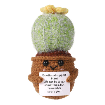 Positive Cactus Crochet, 4.3 Inch Handmade Knitted Cactus Toy Funny Potato Mexican Cactus Cute Emotional Support Life Plant Doll Gifts With Encouragement Card For Adults Kids Decoration