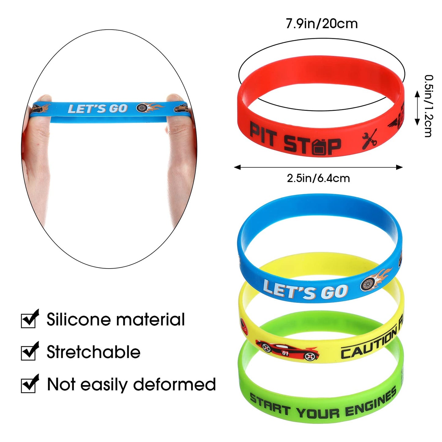 Race Cars Party Favors, Race Car Birthday Party Supplies Race Car Party Decorations Flag Rubber Bracelets Silicone Wristband for