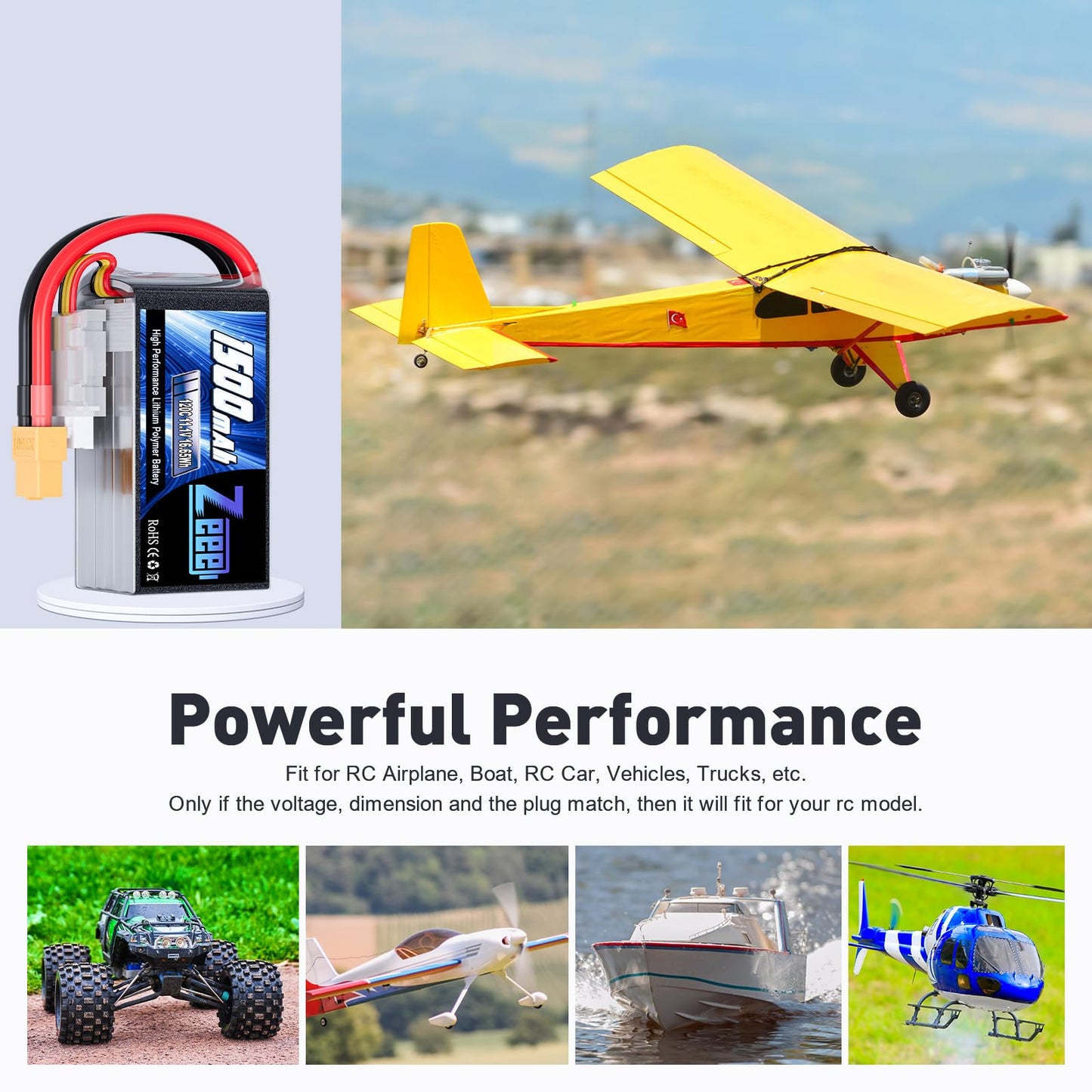 Zeee 11.1V 120C 1500mAh 3S RC Lipo Battery Graphene Battery with XT60 Plug for FPV Racing Drone Quadcopter Helicopter Airplane R