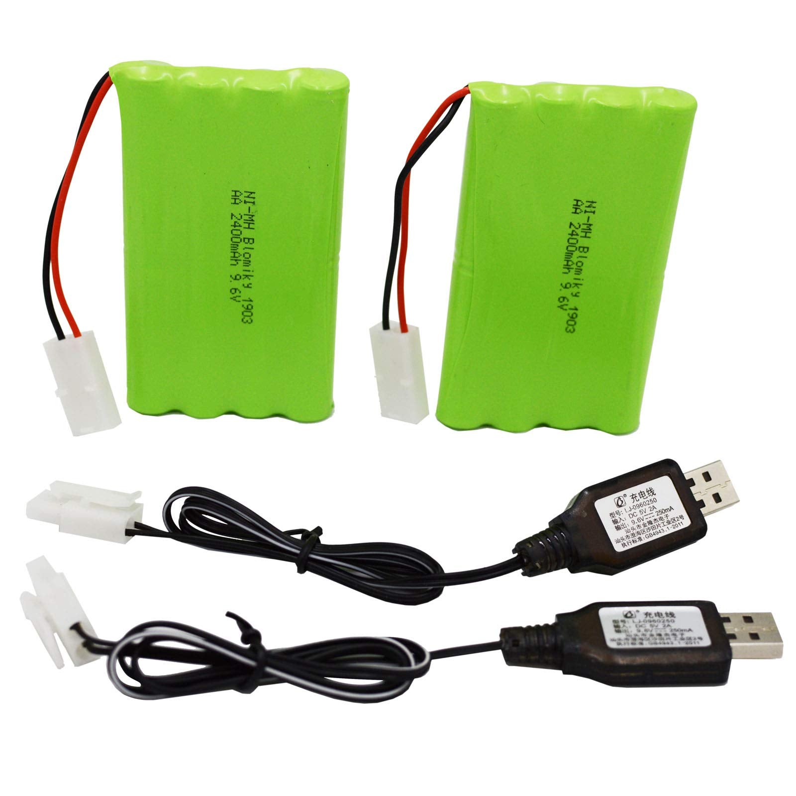 Blomiky 2 Pack 9.6V 2000Mah Nimh Rechargeable Aa Battery Packs With Standard Tamiya Connectors Plug And Usb Charge Cable For Rc