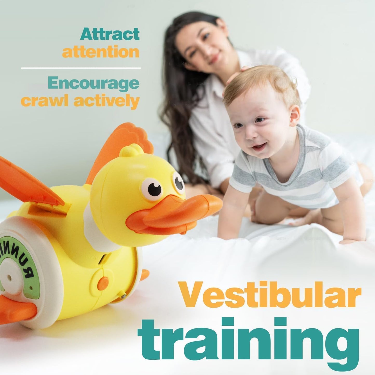 Sizobi Duck Toys for Toddlers 1-3, Tummy Time Crawling Toys for Babies 6-12 12-18 Months, Light Up Musical Dancing Walking Duck