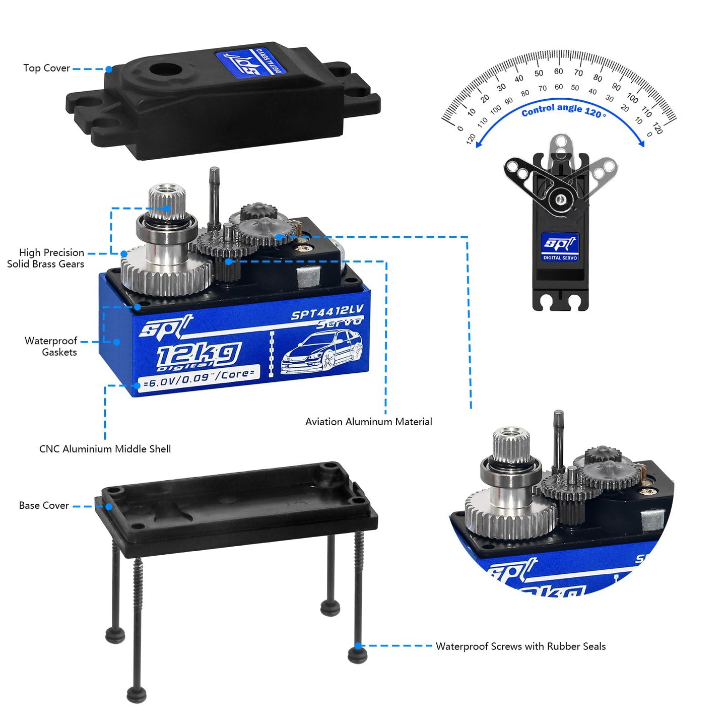 WOAEIUOS 12kg Low Profile Servo RC Digital Servo High Torque Full Metal Gear & 25T Metal Servo Horn Digital Servo for 1/10 RC Ca