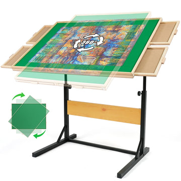 ALL4JIG 2000 Piece Jigsaw Puzzle Table with Legs,Wooden Jigsaw Puzzle Table with 4 Drawers & Cover,360Rotating for Easy Access,A