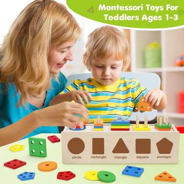 V-Opitos Montessori Toys For Toddler 1+ Year Old, Wooden Color & Shape Sorting Matching Box, Early Learning Toys For 12-18 Month, Age 1, 2, 3, Ideal Christmas, Birthday Gifts For Boy & Girl