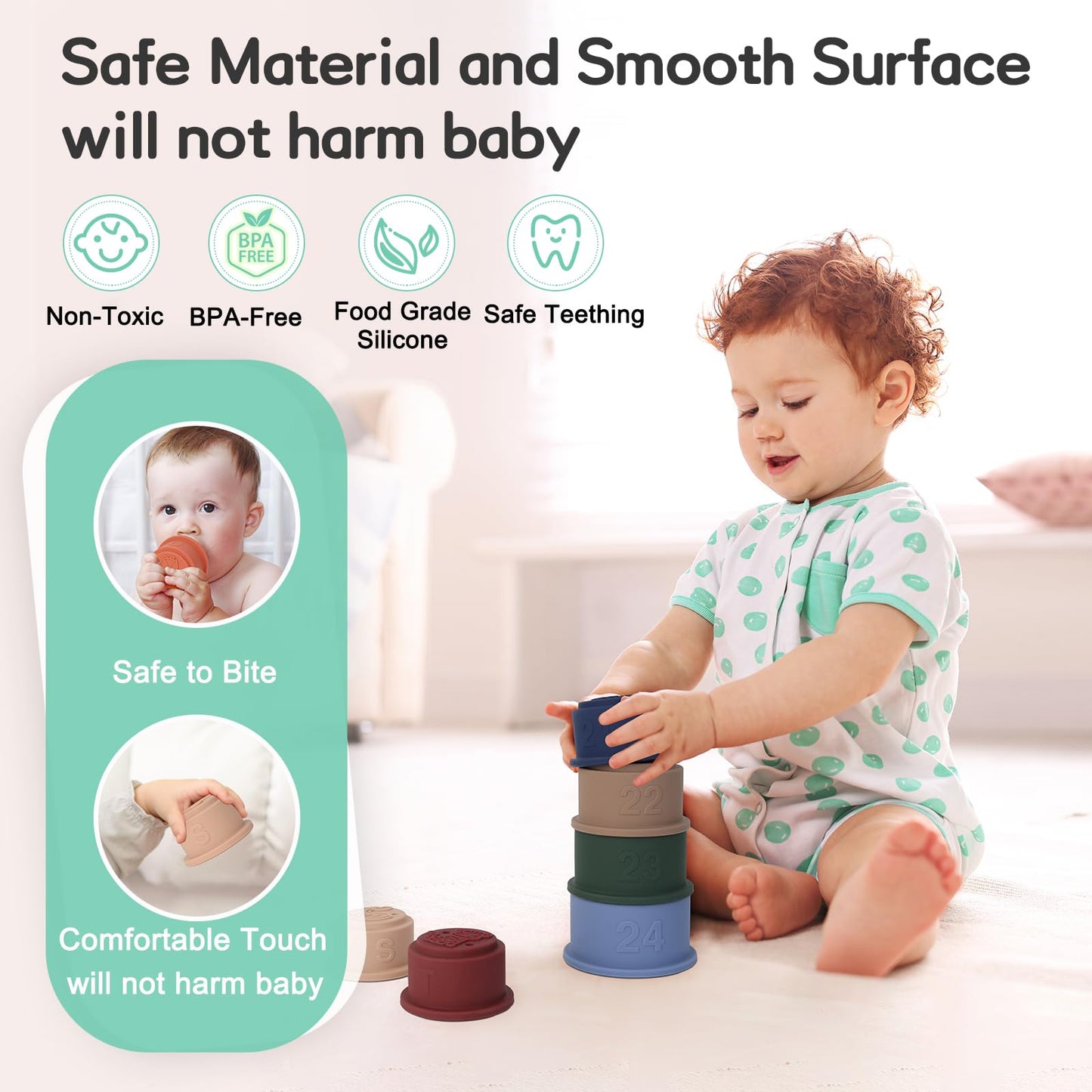 Maliton Stacking Cups Toy, Fun Educational Soft Silicone Baby Stacking Cups, With Number Letter Animal, Toddler Stacking Toys Fo