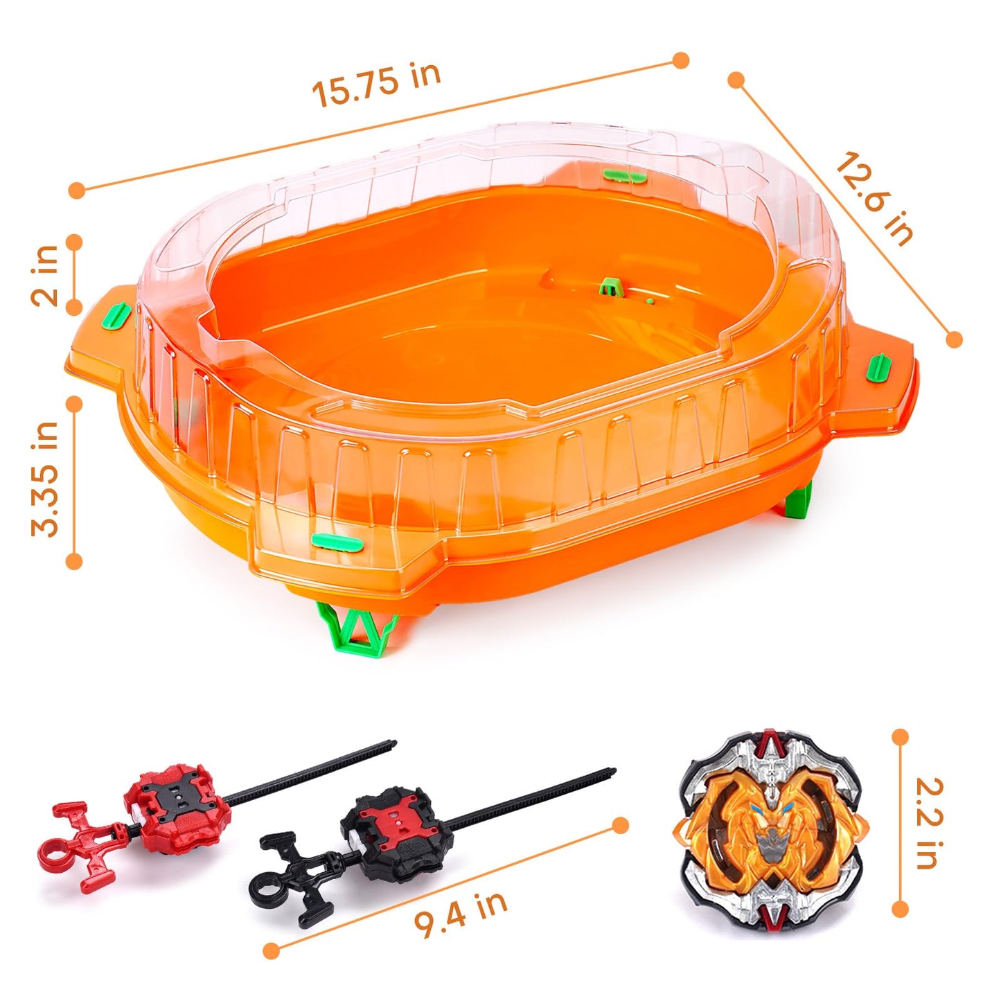 COCOFOX Battling Top Burst Toy Set - 6 Tops, 2 Launchers, Stadium - Orange - Fun for Boys & Girls 6 Years and Up