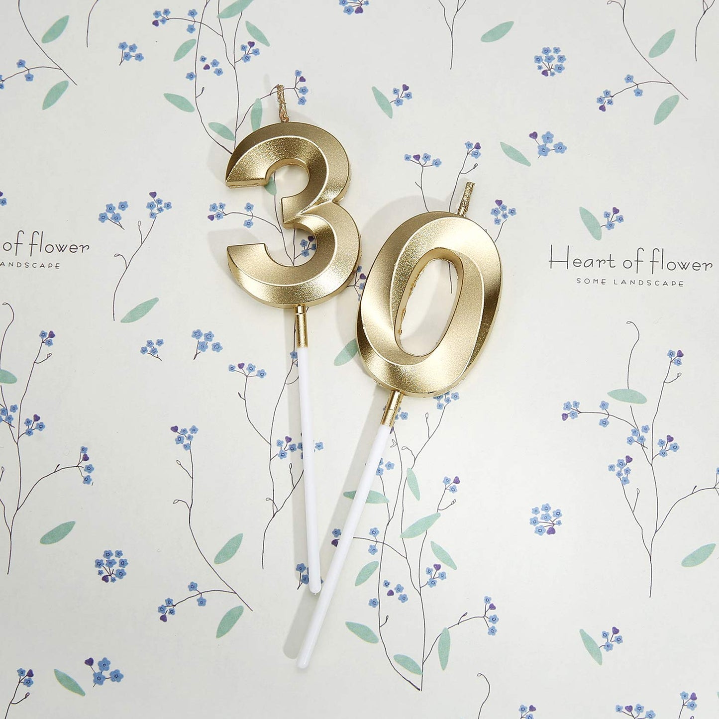 Bailym 30th Birthday Candles, Gold Wax Cake Topper for Party Decorations