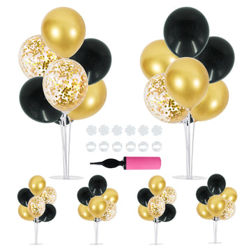 Toniful 6 Set Balloon Centerpieces For Table Black Gold Confetti Balloon Stand Kit For 2024 Graduation Party Decoration Birthday