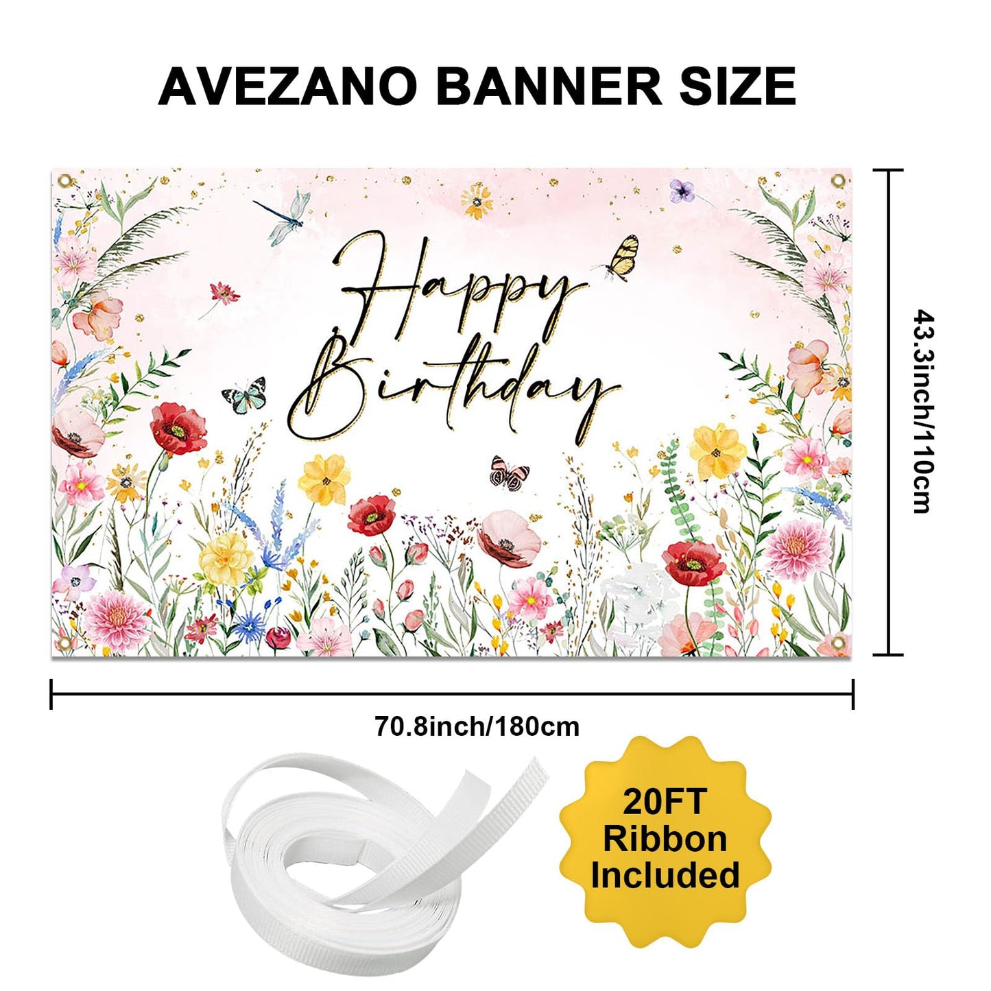 Avezano Wildflower Birthday Backdrop Girls Floral Birthday Banner Spring Wildflower Birthday Party Decorations Background 70.8 x