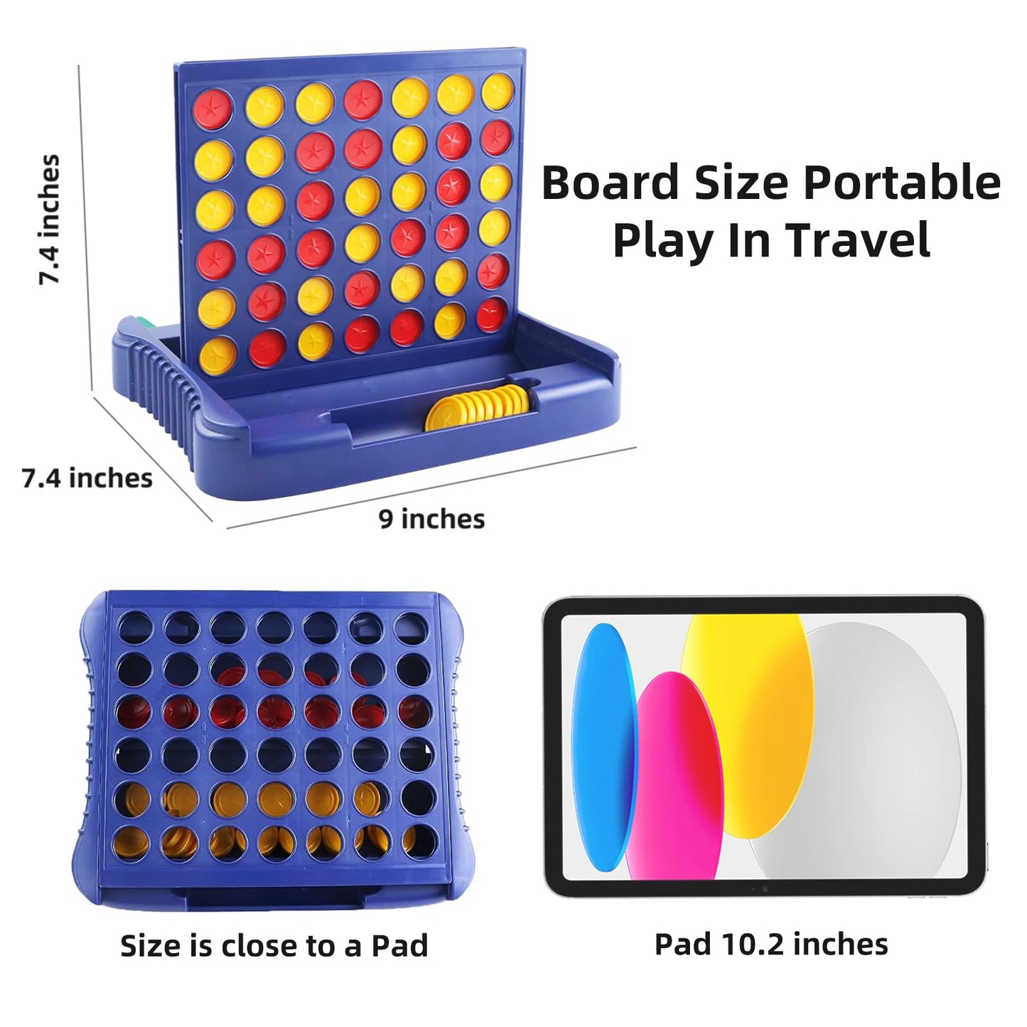 Vikutu 4 In A Row Connect Game, Travel Board Games For Kids Adults, Get 4 In A Row To Win - 9 X 7.4 Inches(Blue)