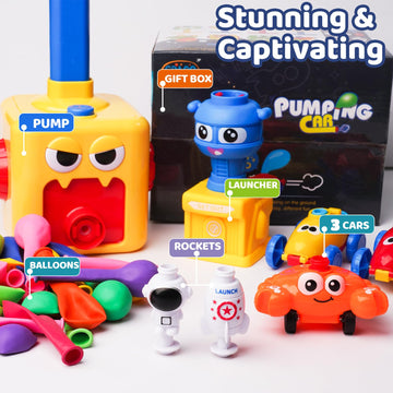 LiKee Balloon Powered Toys Monster Face Pump for 3+ Year Old Boys Girls, Car Racers Birthday Party Supplies Preschool Educationa